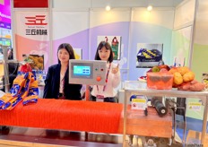 Mrs Sun (right) and her colleauge of Packaging solutions provider Samuel Machine are demonstrating packaging machines at their stand. / 包装解决方案提供商三丘机械展位，孙女士（右）和她的同事正在他们的展位上展示包装机。 